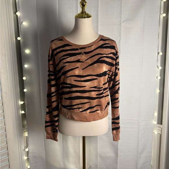 Sundown by Splendid Brown and Black Zebra Long Sleeve Tee - Picture 1 of 7